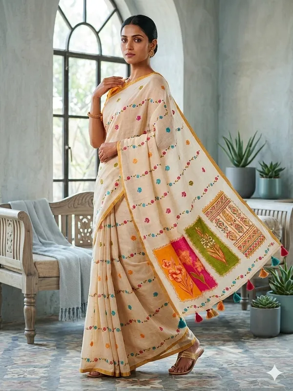 Beige_Pure_Linen_Premium_And_Elegant_Saree_For_Women