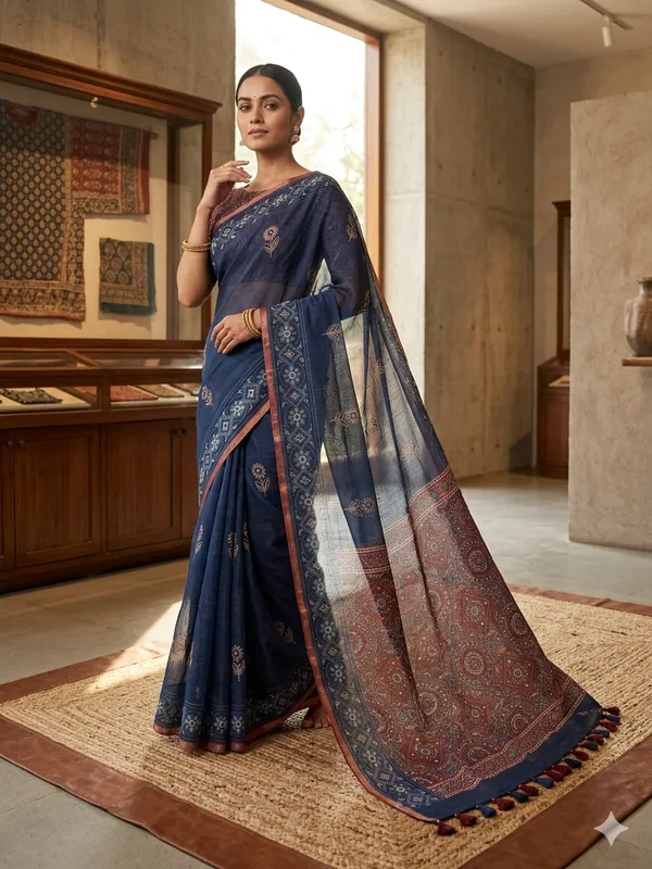 Blue_Pure_Linen_Premium_And_Elegant_Saree_For_Women