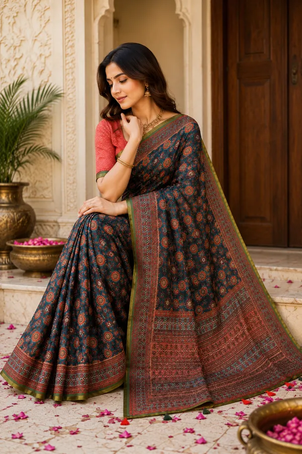 AJRAK_PRINT_LINEN_SAREE