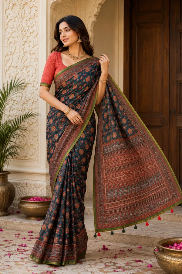 AJRAK_PRINT_LINEN_SAREE