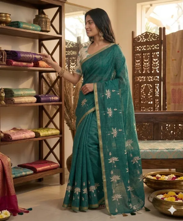 Green_Pure_Linen_Premium_And_Elegant_Saree_For_Women