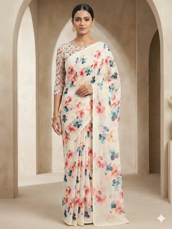 Cream_Georgette_Premium_And_Elegant_Saree_For_Women
