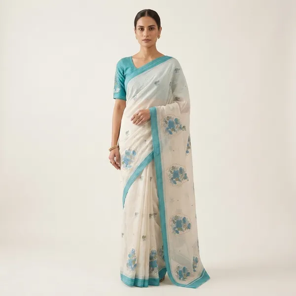 White_And_Blue_Pure_Linen_Premium_And_Elegant_Saree_For_Women