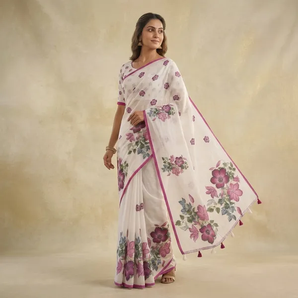 White_Pure_Linen_Premium_And_Elegant_Saree_For_Women