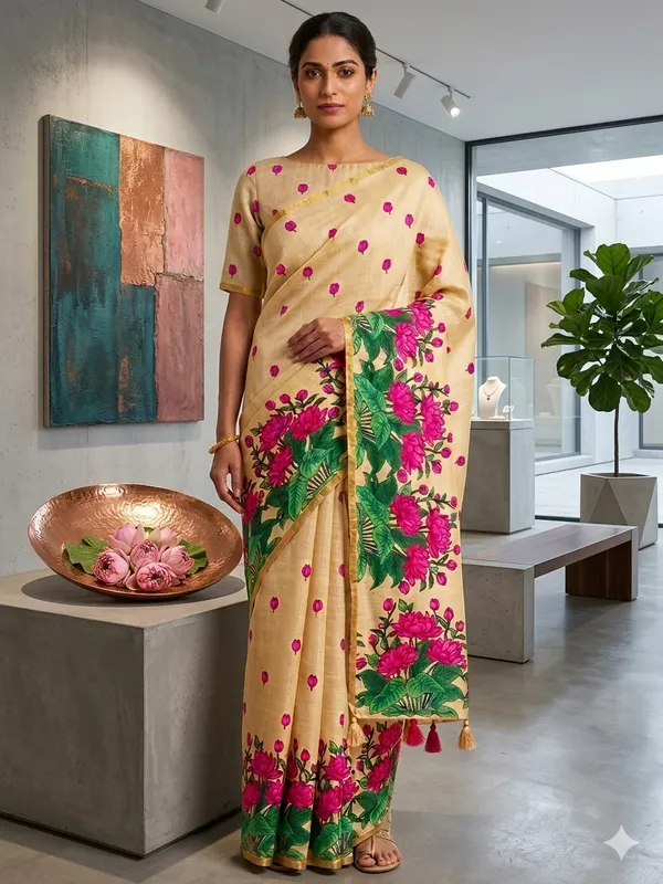 Beige_Pure_Linen_Premium_And_Elegant_Saree_For_Women