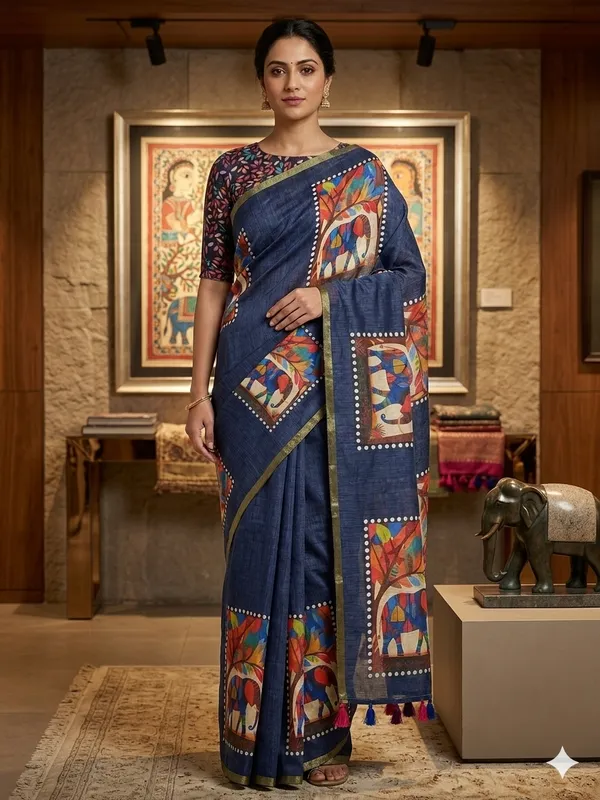 Blue_Pure_Linen_Premium_And_Elegant_Saree_For_Women