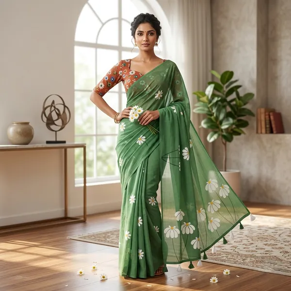 Green_Pure_Linen_Premium_And_Elegant_Saree_For_Women
