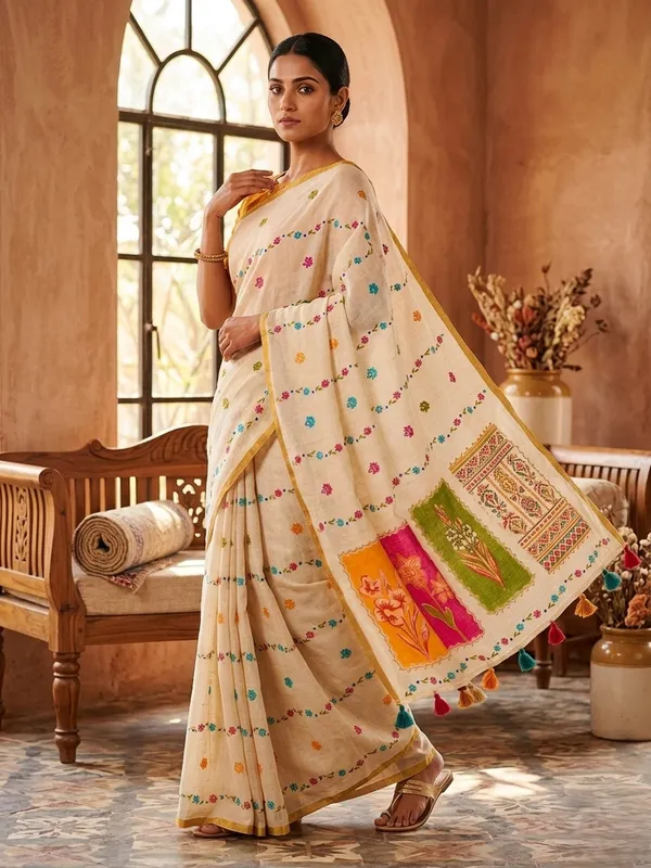 Beige_Pure_Linen_Premium_And_Elegant_Saree_For_Women