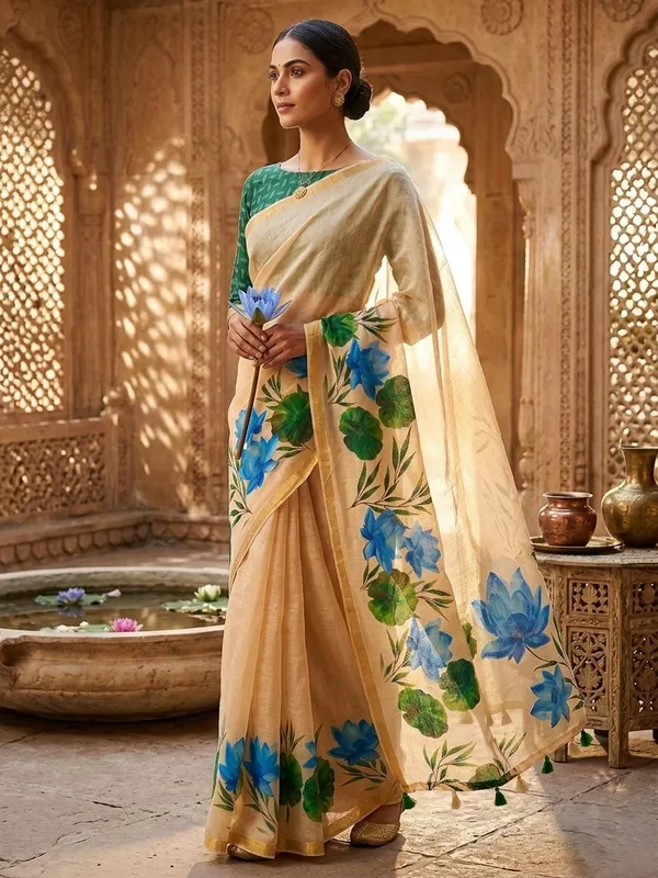 Beige_Pure_Linen_Premium_And_Elegant_Saree_For_Women