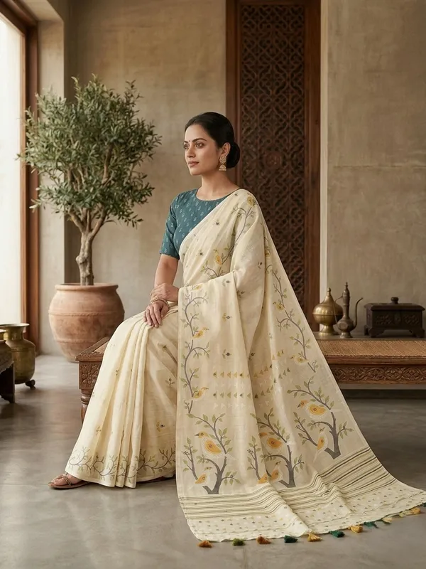 White_Pure_Linen_Premium_And_Elegant_Saree_For_Women