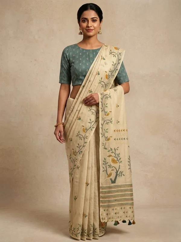 White_Pure_Linen_Premium_And_Elegant_Saree_For_Women