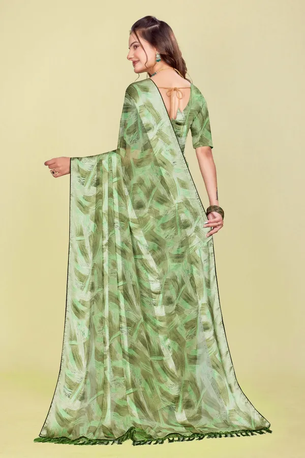 Elegant_Green_Printed_Chiffon_Saree_With_Matching_Blouse
