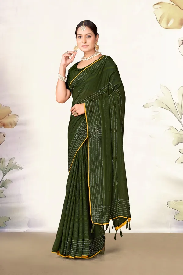Elegant_Olive_Green_Silk_Saree_With_Golden_Threadwork_Border