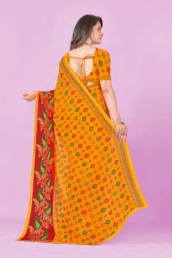 Vibrant_Orange_Bandhani_Print_Saree_With_Red_Floral_Border