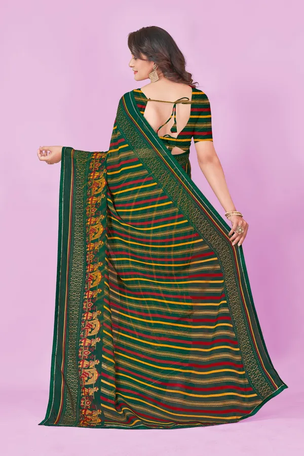 Women_Green_Striped_Ethnic_Saree_With_Embroidered_Border