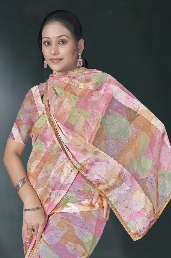 Multicolor_Floral_Print_Saree_With_Blouse