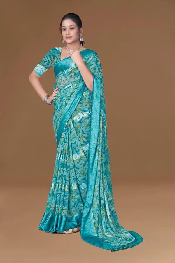 Turquoise_Blue_Floral_Printed_Silk_Saree_With_Jacquard_Border