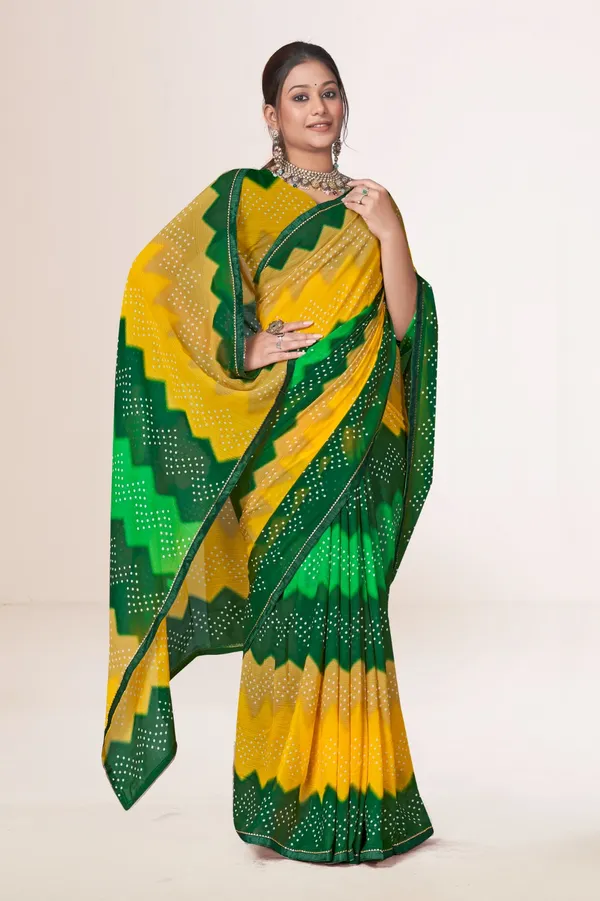 Traditional_Bandhani_Tie_Dye_Saree_In_Green_And_Yellow