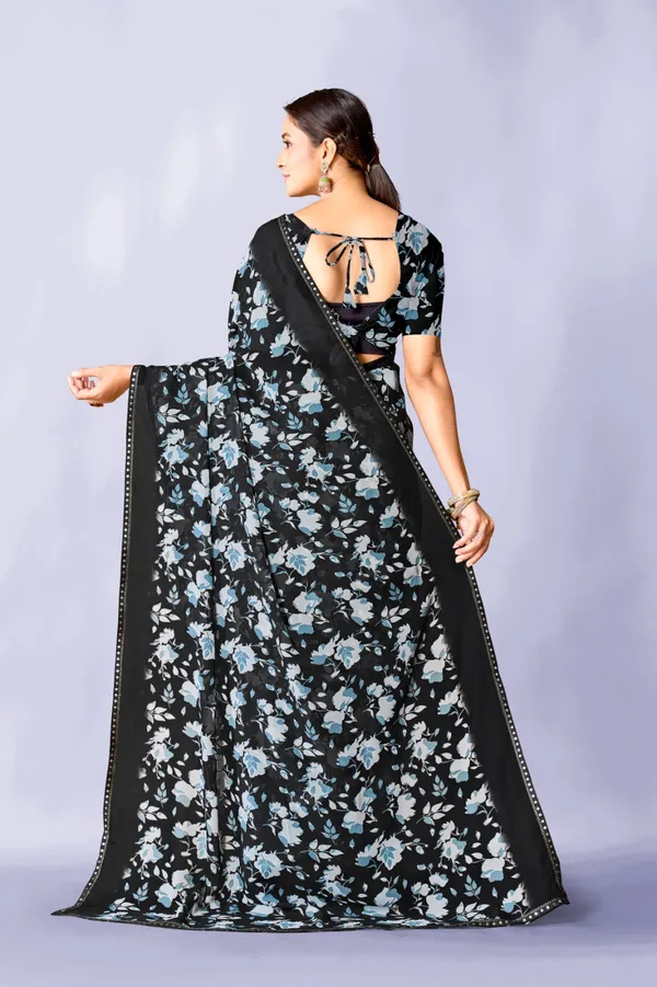 Black_Floral_Print_Georgette_Saree_With_Blouse