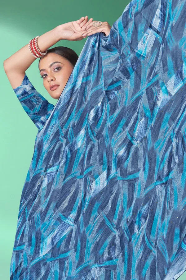 Blue_Abstract_Print_Saree_With_Matching_Blouse