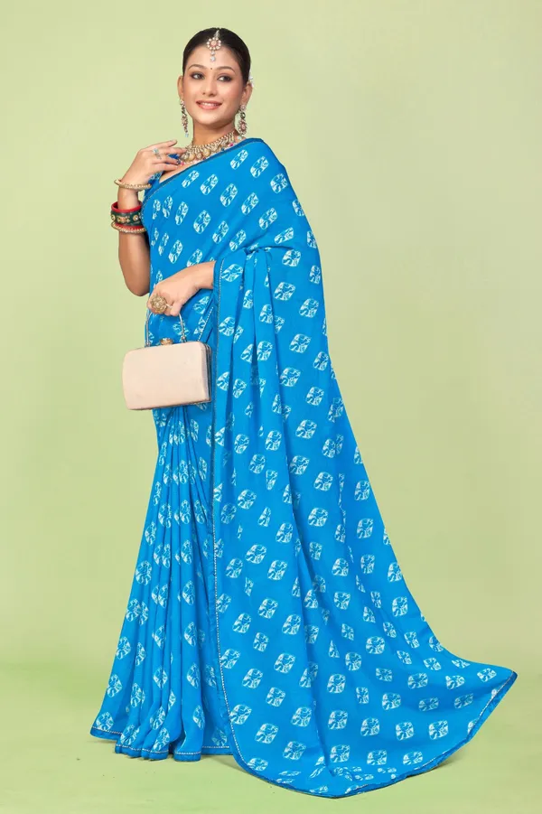 Blue_Bandhani_Print_Saree_With_Blouse