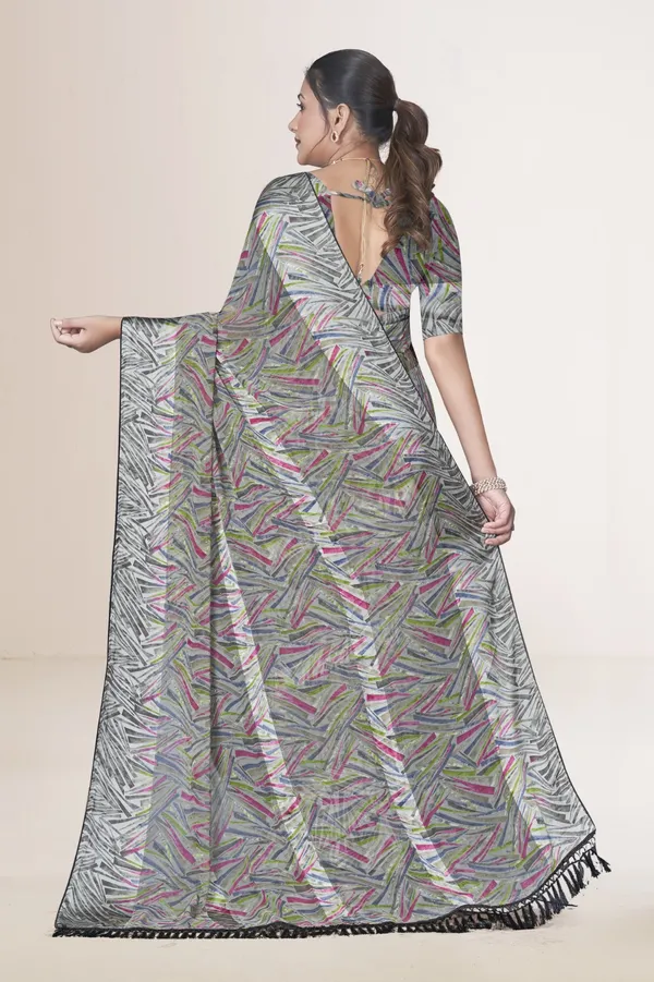 Multicolor_Abstract_Print_Saree_With_Black_Border_And_Tassel_Detail