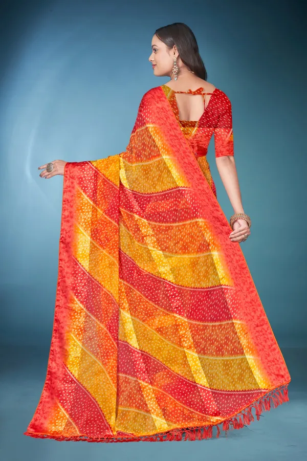 Vibrant_Bandhani_Silk_Saree_In_Red,_Orange,_And_Yellow_With_Matching_Blouse
