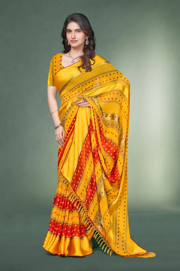 Traditional_Yellow_Bandhani_Silk_Saree_With_Red_Border