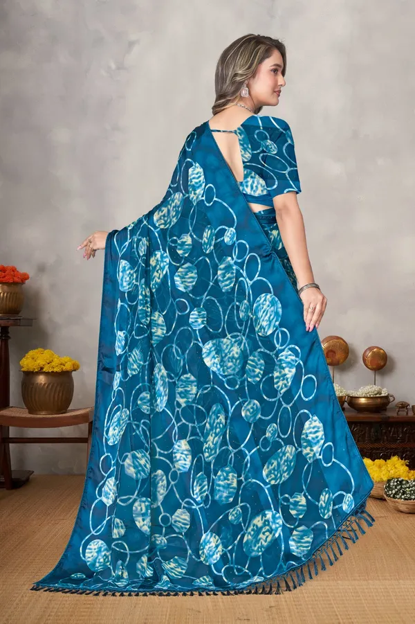 Blue_Floral_Print_Saree_With_Tassels