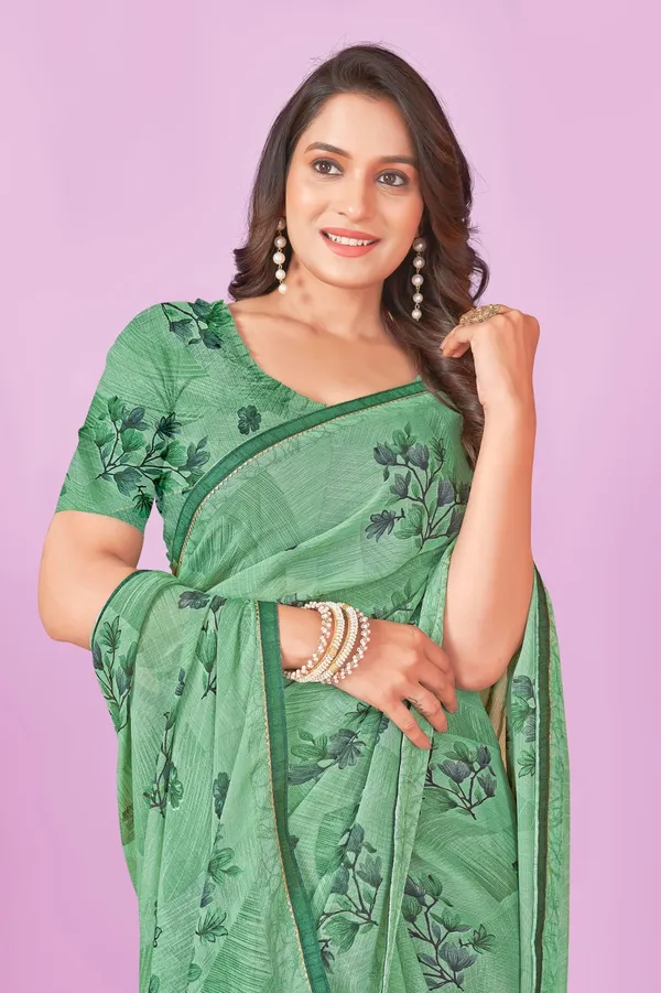 Green_Floral_Printed_Saree_With_Blouse