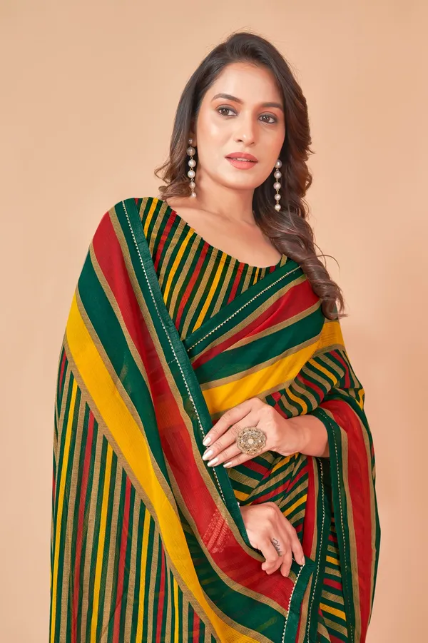 Multicolor_Striped_Georgette_Saree_With_Blouse