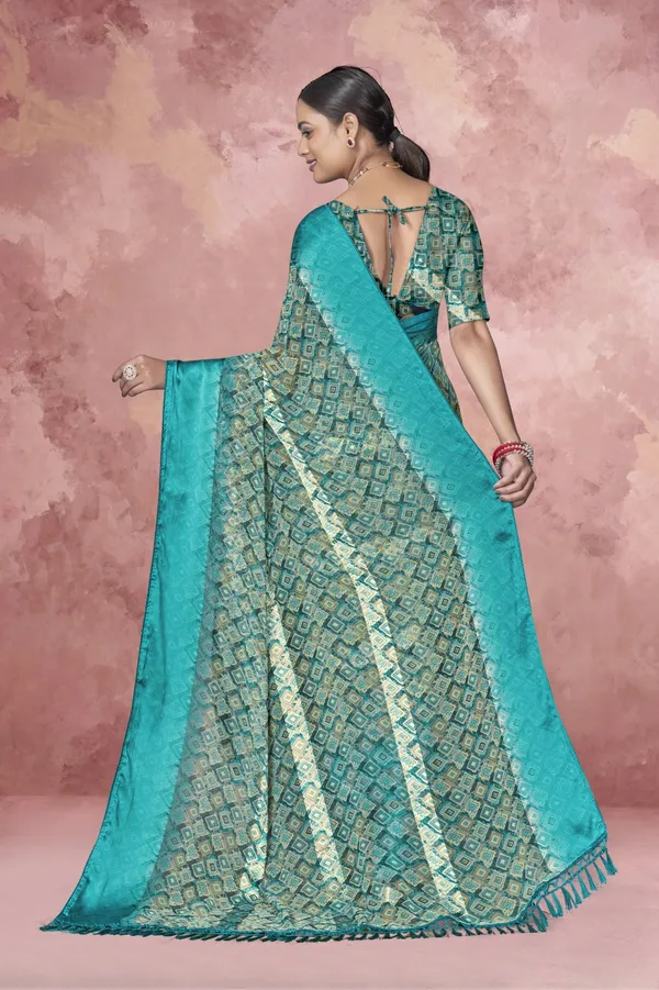 Turquoise_Banarasi_Silk_Saree_With_Golden_Zari_Work