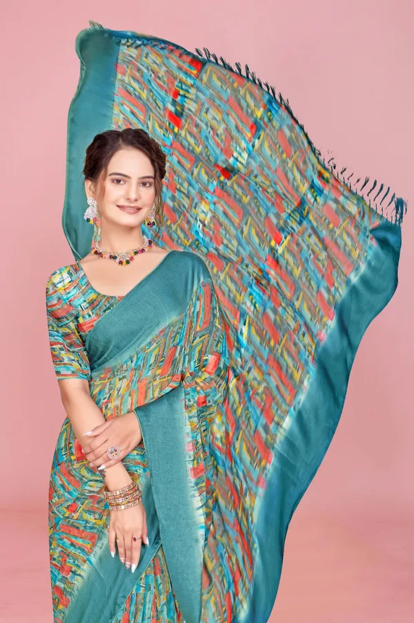 Turquoise_Blue_Printed_Saree_With_Abstract_Multicolor_Pattern_And_Matching_Blouse