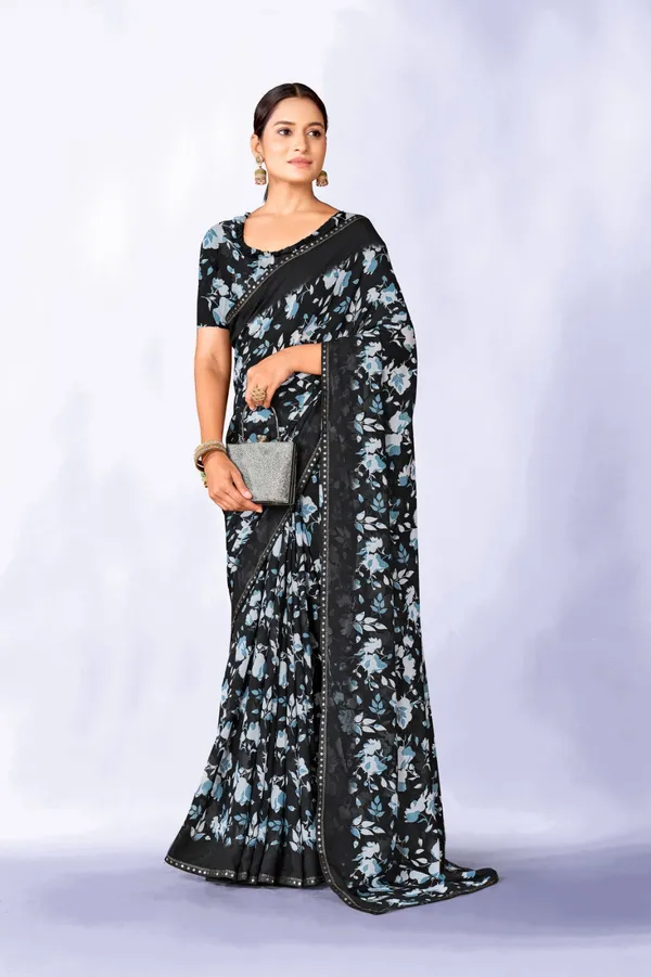 Black_Floral_Print_Georgette_Saree_With_Blouse