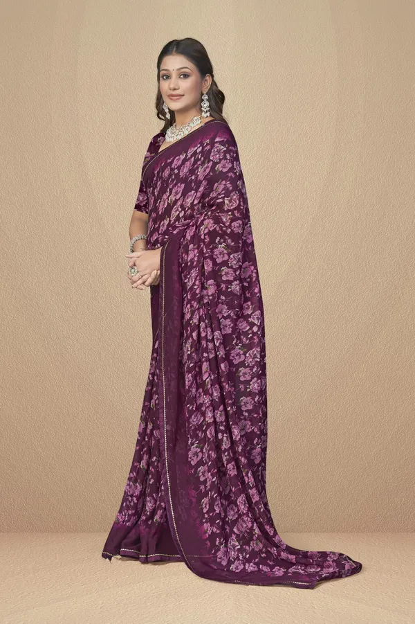 Purple_Floral_Print_Georgette_Saree_With_Lace_Border