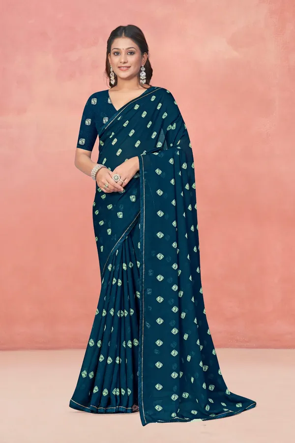 Women_Teal_Green_Bandhani_Print_Saree_With_Blouse