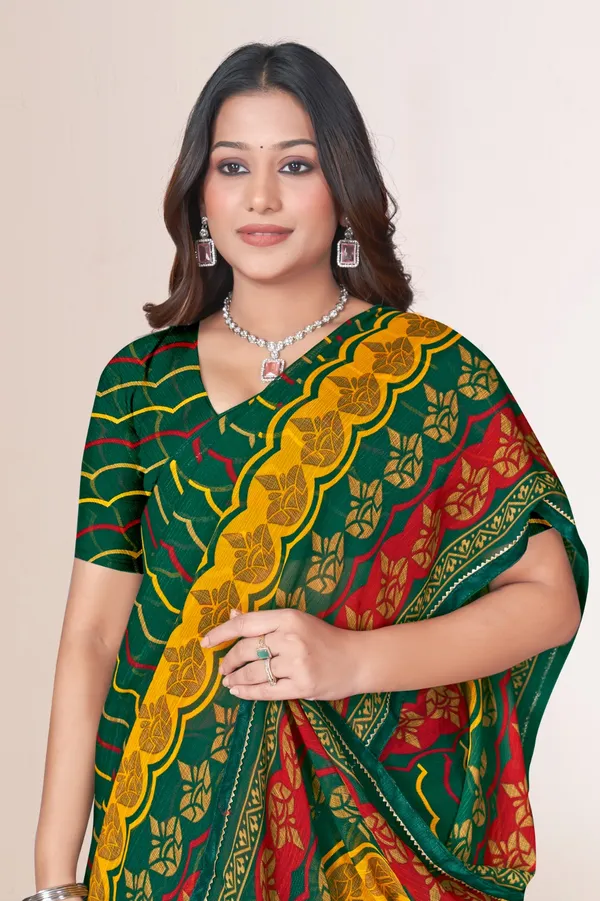 Traditional_Green_Bandhani_Print_Saree_With_Multicolor_Border