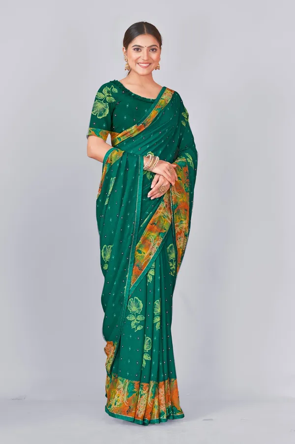 Green_Banarasi_Silk_Saree_With_Golden_Floral_Border