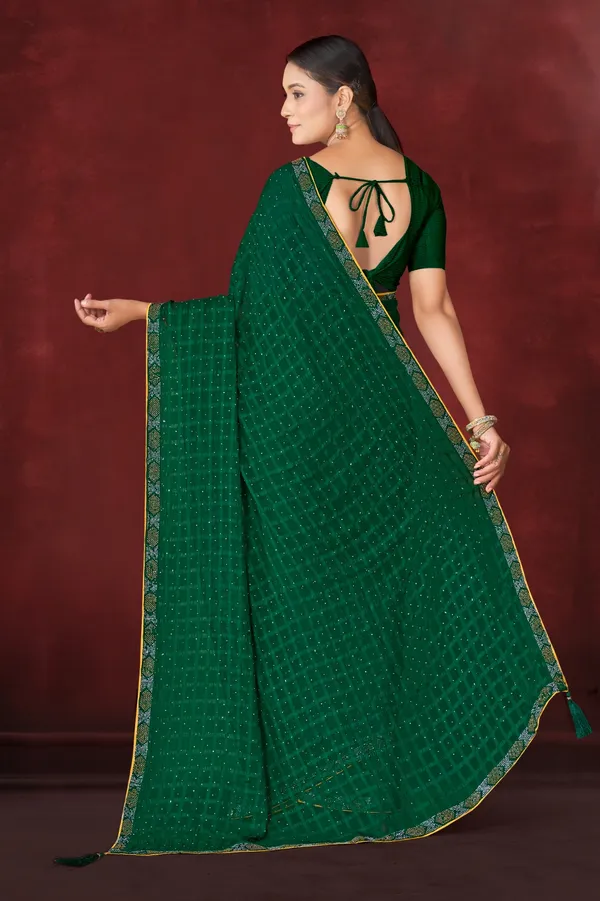 Green_Georgette_Sequin_Embellished_Saree_With_Blouse