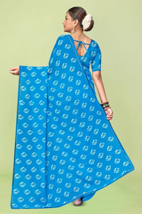 Blue_Bandhani_Print_Saree_With_Blouse