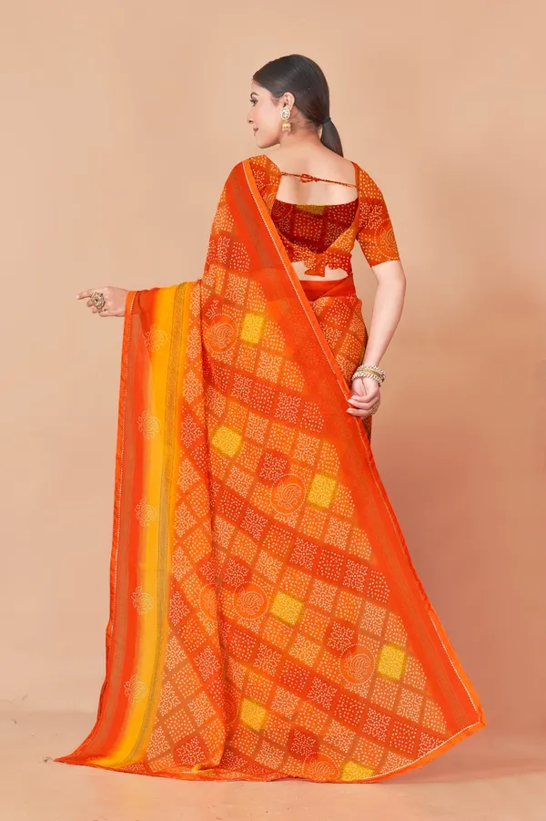 Orange_Bandhani_Saree_With_Traditional_Tie_Dye_Pattern