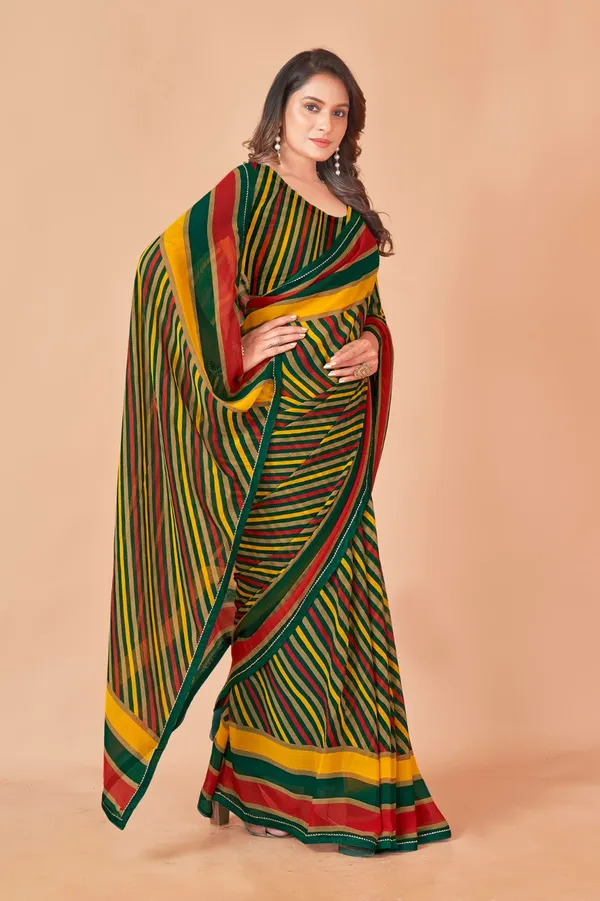 Multicolor_Striped_Georgette_Saree_With_Blouse