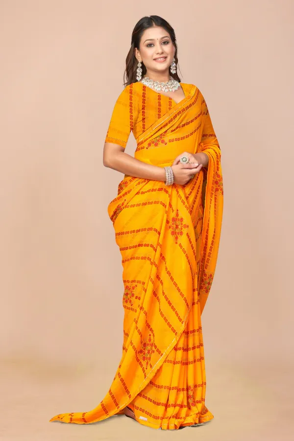 Traditional_Yellow_Bandhani_Print_Saree_With_Red_Embroidery