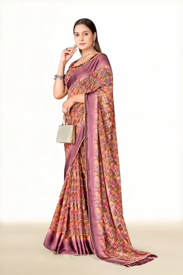 Traditional_Silk_Saree_With_Geometric_Weave_Pattern_And_Contrasting_Border