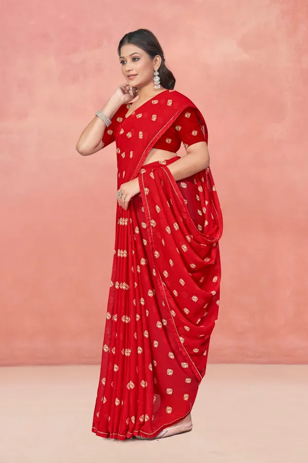Red_Foil_Print_Georgette_Saree_With_Blouse