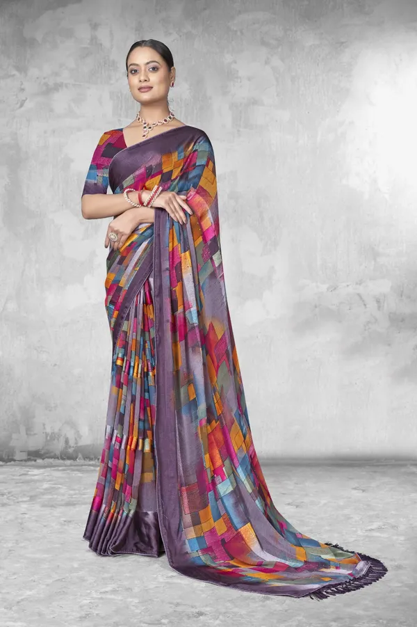 Multicolor_Geometric_Checkered_Print_Silk_Saree_With_Contrast_Border