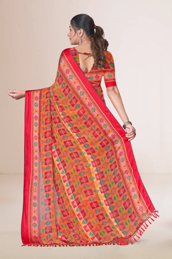 Multicolor_Geometric_Print_Patola_Silk_Saree_With_Red_Border_And_Tassels