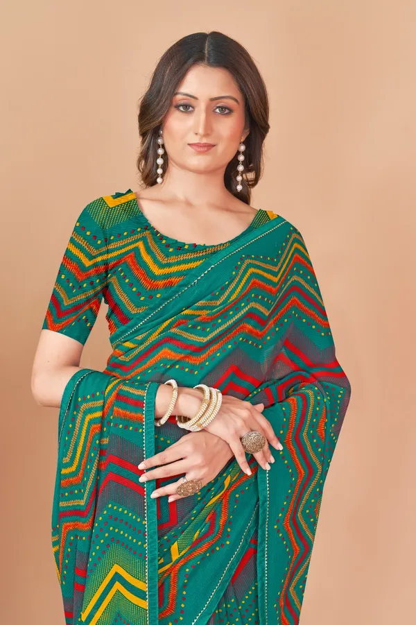 Green_Zigzag_Pattern_Georgette_Saree_With_Blouse_Piece