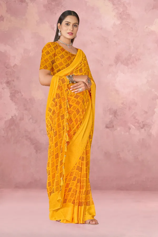 Yellow_Bandhani_Print_Saree_With_Blouse
