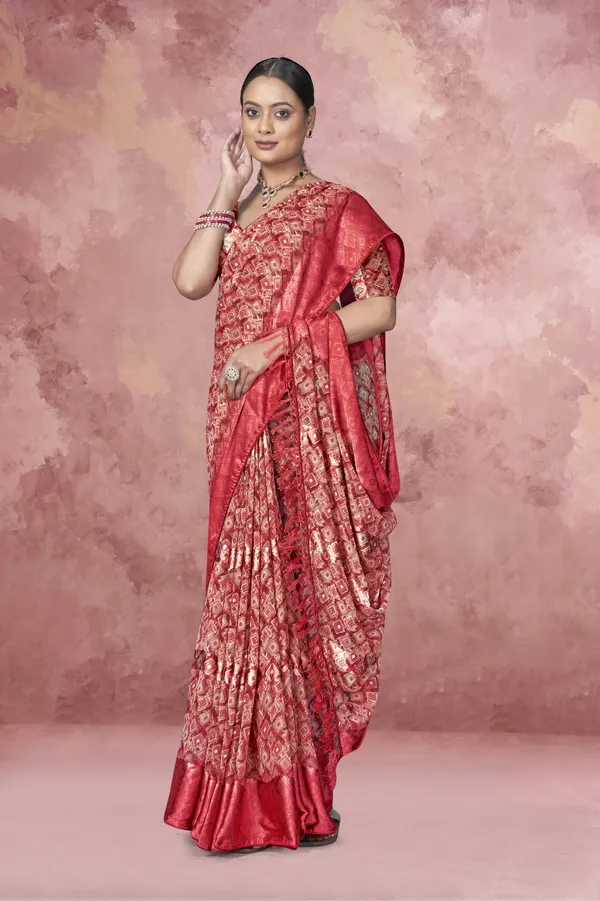 Red_Banarasi_Silk_Saree_With_Golden_Zari_Work_And_Matching_Blouse